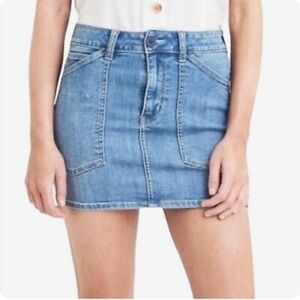 American Eagle 8 High Rise Mini Denim Skirt Retro Patch Pockets Stretch 90s Y2K